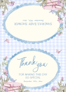 BB118-04 5x3.5 Folded Thank You Note - Storybook Blue Gingham: Storybook Baby Shower Thank You Card