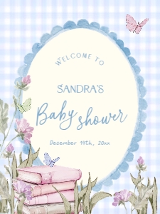 BB118-11 18x24" Welcome Sign - Storybook Blue Gingham: Storybook Baby Shower Welcome Sign Template