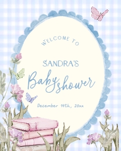 BB118-11 8x10" Welcome Sign - Storybook Blue Gingham: Storybook Baby Shower Welcome Sign Template