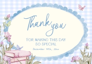 BB118-04 5x3.5 Flat Thank You Note - Storybook Blue Gingham: Storybook Baby Shower Thank You Card