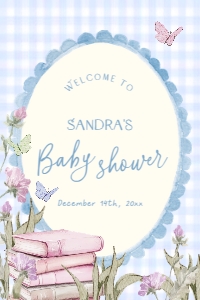 BBxx6-11 24x36" Welcome Sign - Storybook Blue Gingham: Storybook Baby Shower Welcome Sign Template