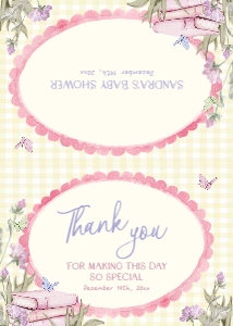 BB119-04 5x3.5 Folded Thank You Note - Storybook Yellow Gingham: Storybook Baby Shower Thank You Card