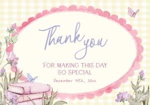 BB119-04 5x3.5 Flat Thank You Note - Storybook Yellow Gingham: Storybook Baby Shower Thank You Card