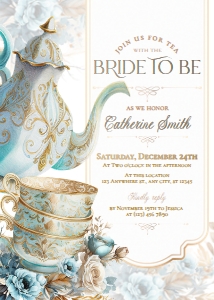 Tea Party Bridal Shower Invite 5x7in: B020 Tea Party Bridal Shower 5x7in