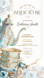 Tea Party Bridal Shower Evite 1080x1920px: B020 Tea Party Bridal Shower 5x7in