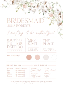 B003 Bridesmaid Info Card 5x7in: B003 Bridesmaid Info Card