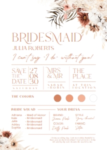 B006 Bridesmaid Info Card: Boho Bridal Shower Bundle, Fall Bridal Shower Invitation Template