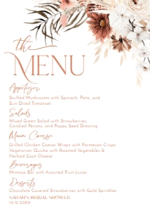 B006 Menu 5x7: Boho Bridal Shower Bundle, Fall Bridal Shower Invitation Template