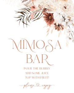 B006 Mimosa Bar Sign 8x10: Boho Bridal Shower Bundle, Fall Bridal Shower Invitation Template