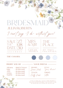 B016 Bridesmaid Info Card: B016 Bridal Shower Bundle