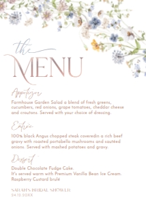 B016 Menu 5x7: B016 Bridal Shower Bundle