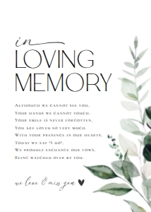 D001 In Loving Memory Sign 5x7: D001 Wedding Signage Bundle