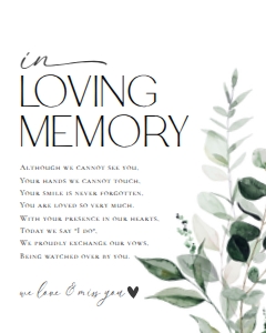 D001 In Loving Memory Sign 8x10: D001 Wedding Signage Bundle