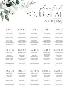 D001 Seating Chart Vertical 18x24: D001 Wedding Signage Bundle