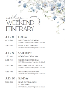 D005 Wedding Itinerary: D005 Wedding Bundle