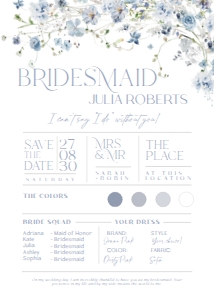 B036 Bridesmaid Info Card design preview