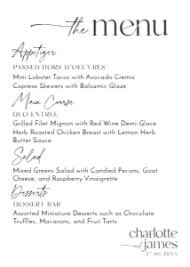 D008 Menu 5x7: D008 Wedding Bundle
