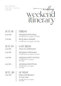 D008 Wedding Itinerary: D008 Wedding Itinerary