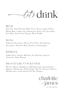 D008 Bar Menu Sign 5x7: D008 Wedding Signage Bundle