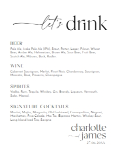 D008 Bar Menu Sign 8x10: D008 Wedding Signage Bundle