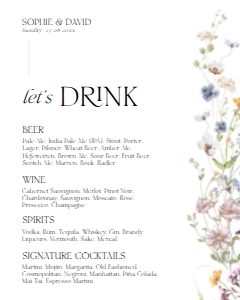 D002 Bar Menu Sign 8x10: Boho Wildflower Wedding Invitation BUNDLE
