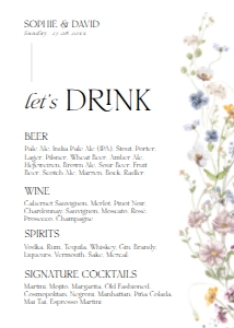 D002 Bar Menu Sign 5x7: Boho Wildflower Wedding Invitation BUNDLE