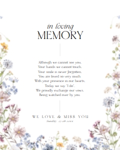D002 In Loving Memory Sign 8x10: Boho Wildflower Wedding Invitation BUNDLE