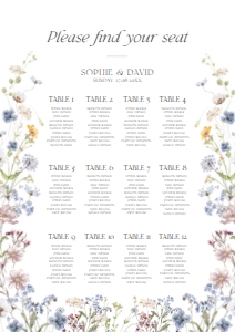 D002 Seating Chart Vertical A2: Boho Wildflower Wedding Invitation BUNDLE