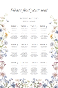 D002 Seating Chart Vertical 24x36: Boho Wildflower Wedding Invitation BUNDLE