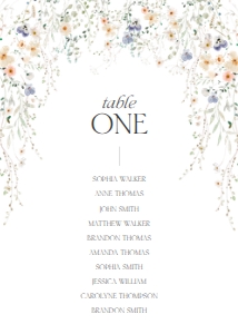 D007 Seating Chart Card 5x7: D007 Seating Chart Card