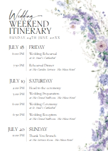 D014 Wedding Itinerary: D014 Wedding Itinerary