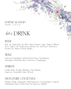 D014 Bar Menu Sign 8x10: D014 Wedding Bundle