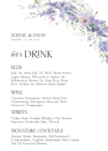 D014 Bar Menu Sign 5x7: D014 Wedding Bundle