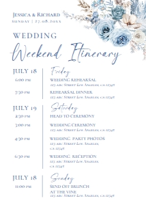 D018 Wedding Itinerary: D018 Wedding Itinerary