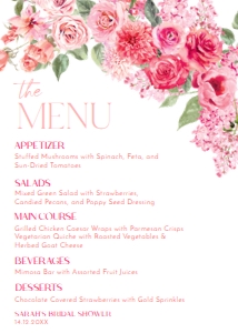B052 Menu 5x7: B052 Bridal Shower Bundle