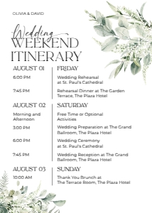 E032 Wedding Itinerary 5x7 A: E032 Wedding Itinerary