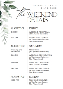 E034 Wedding Itinerary 5x7 A: E034 Wedding Itinerary