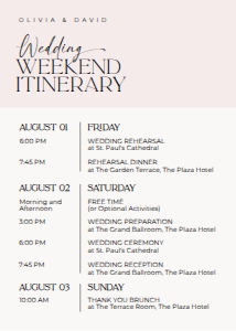 E033 Wedding Itinerary 5x7 A: E033 Wedding Itinerary