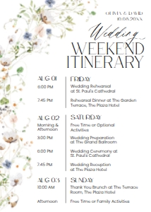 E035 Wedding Itinerary 5x7 A: D023 Wedding Itinerary