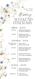 E035 Wedding Itinerary 4x9 A: D023 Wedding Itinerary