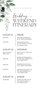 E034 Wedding Itinerary 4x9 A: E034 Wedding Itinerary