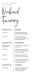 E036 Wedding Itinerary 4x9 A: E036 Wedding Itinerary