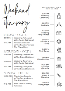 E036 Wedding Itinerary 5x7 A: E036 Wedding Itinerary