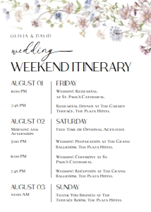 E037 Wedding Itinerary 5x7: E037 Wedding Itinerary