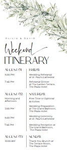 E038 Wedding Itinerary 4x9 A: E038 Wedding Itinerary