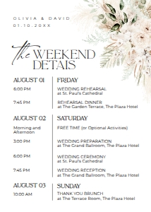 E039 Wedding Itinerary 5x7 A: E039 Wedding Itinerary