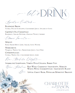 D010 Bar Menu Sign 8x10: D010 Wedding Signage Bundles