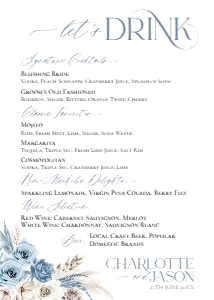 D010 Bar Menu Sign 5x7: D010 Wedding Signage Bundles