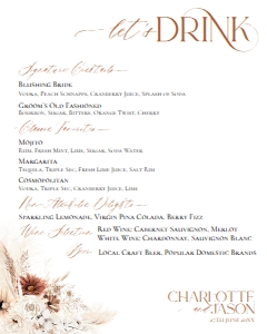 D011 Bar Menu Sign 8x10: D011 Wedding Signage Bundles
