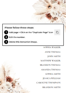D011 Seating Chart Card 5x7: D011 Seating Chart Card
